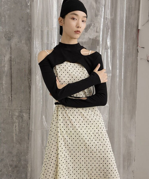Cutout Layered Top & Dot Dress Co-ord